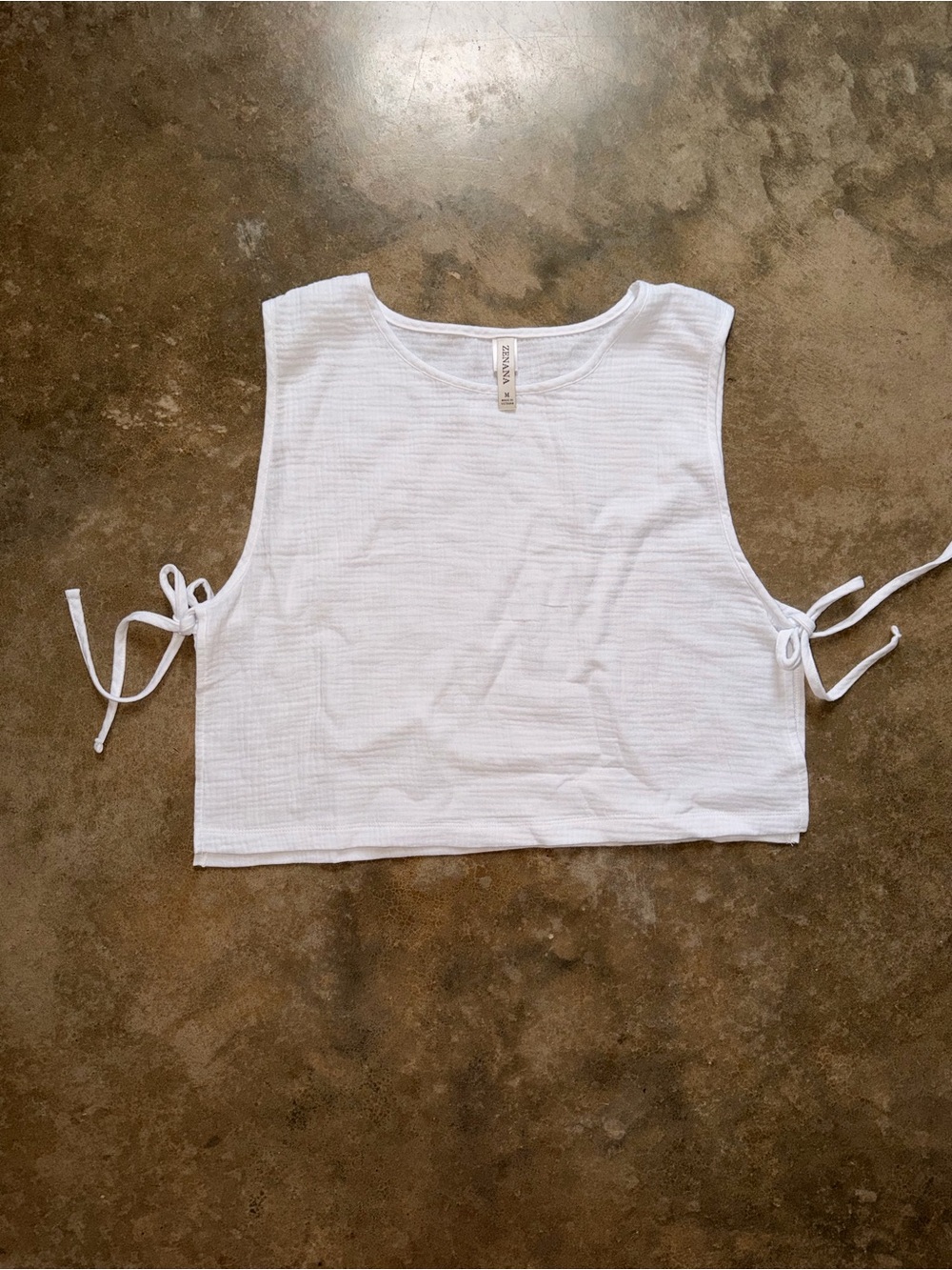 Zenana White Side Tie Cropped Tank Top Ribbed Minimalist Sleeveless